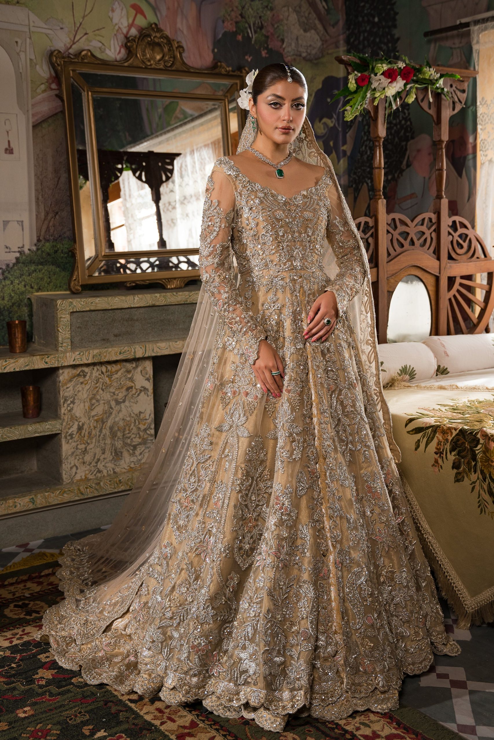 Grand Champagne Bridal Gown (br-01) By Ammara Khan - Image 8