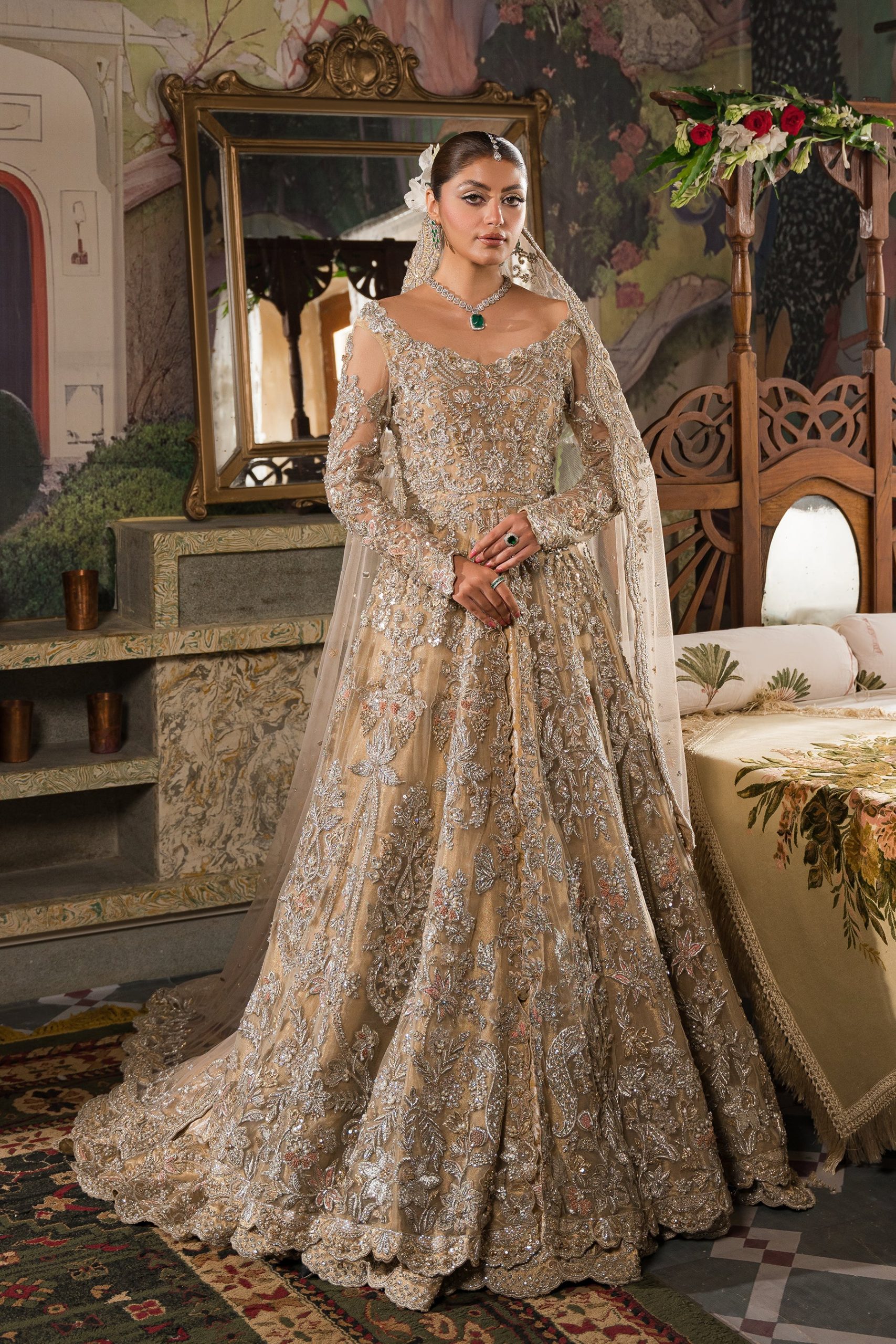 Grand Champagne Bridal Gown (br-01) By Ammara Khan