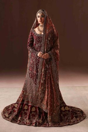 Maroon And Antique Gold Farshi Gharara Set (br-09) By Ammara Khan