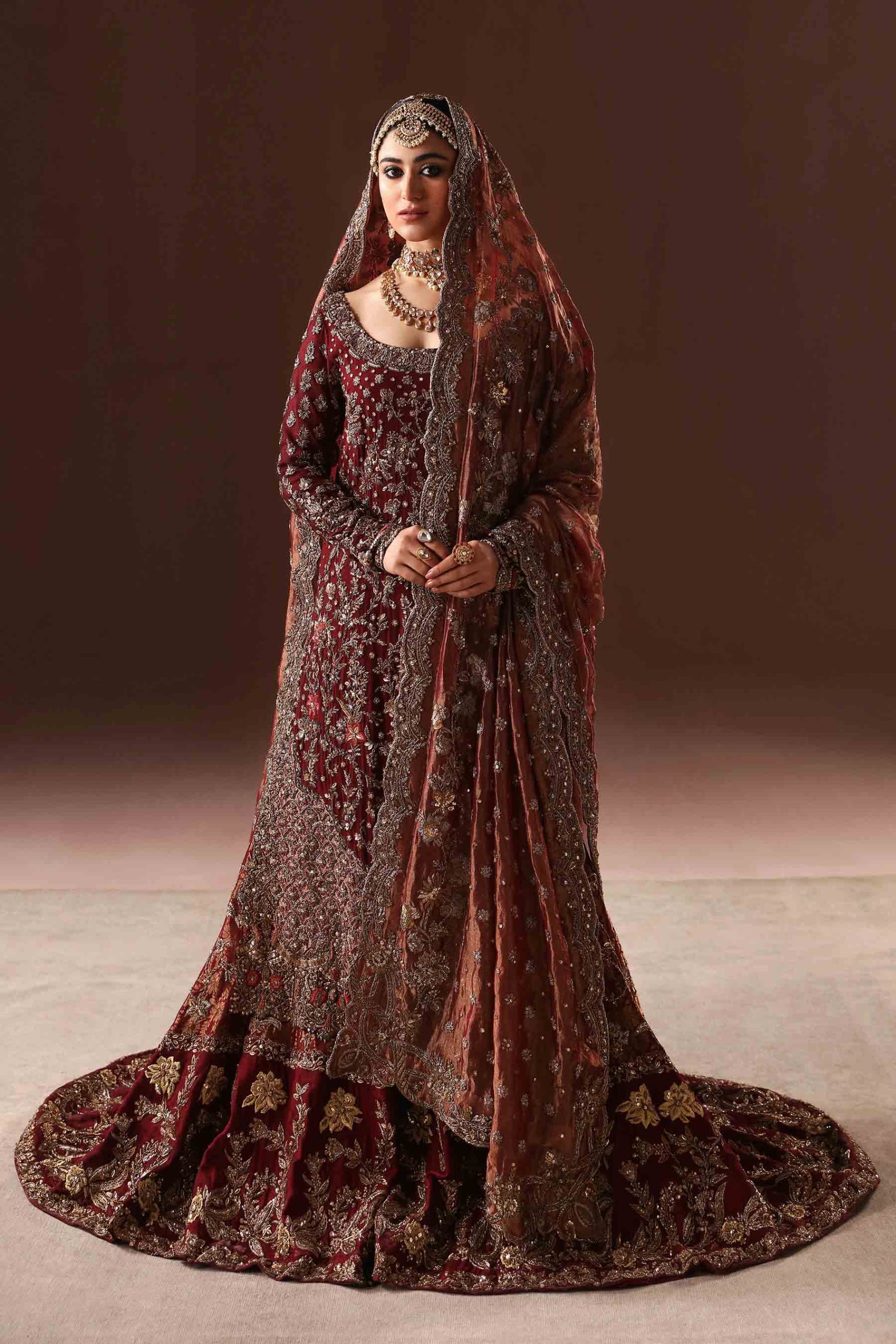 Maroon And Antique Gold Farshi Gharara Set (br-09) By Ammara Khan