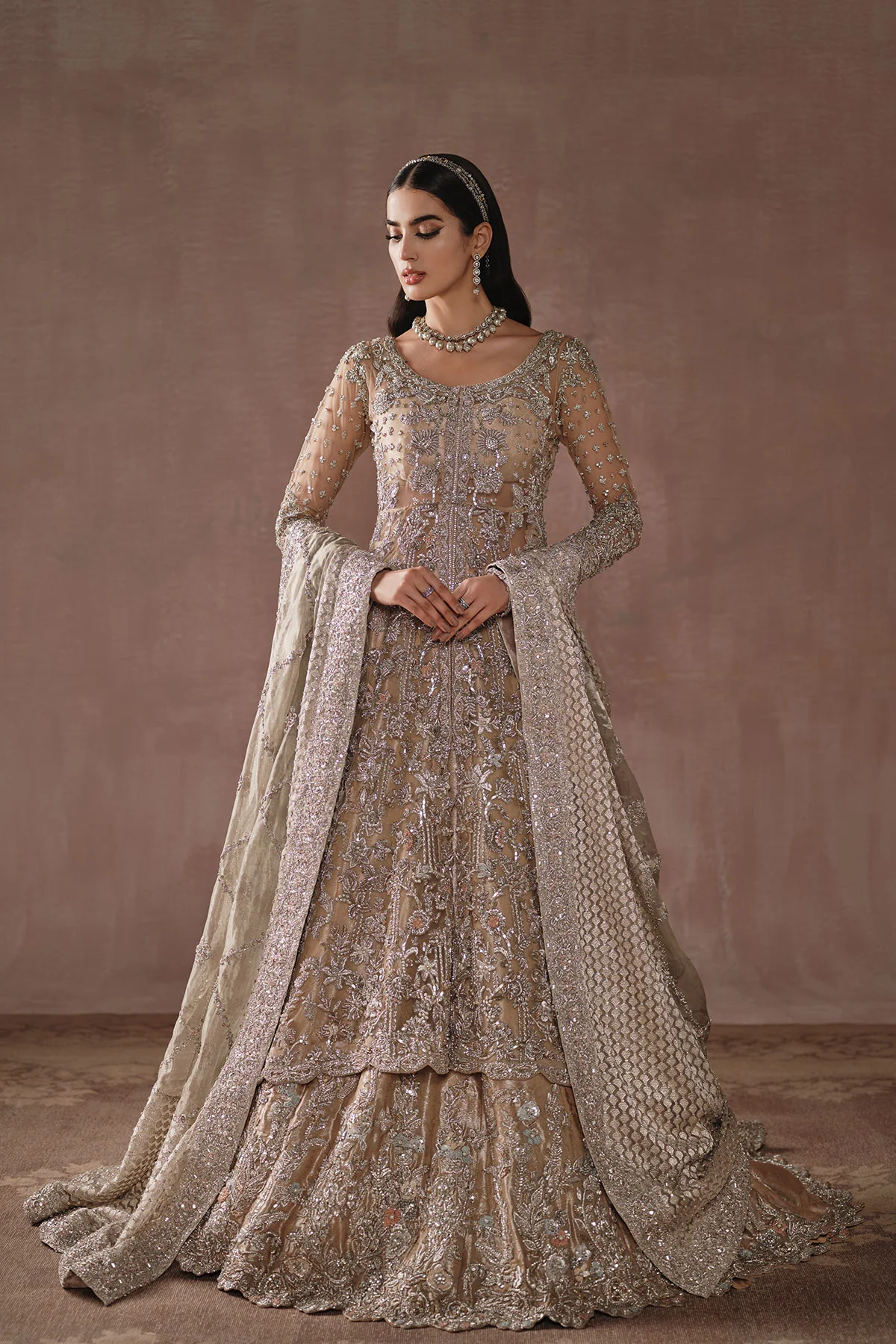 Grand Champagne Gold Reception Bridal Gown (d-01) By Ammara Khan
