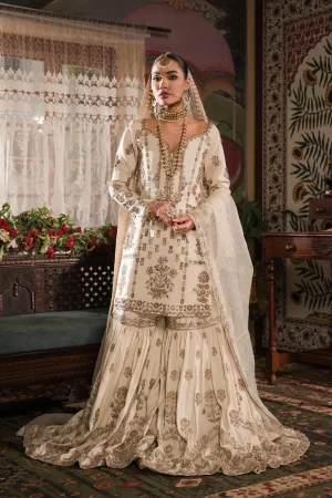 Ivory And Gold Gharara Set - With Light Dupatta (br-04a) By Ammara Khan