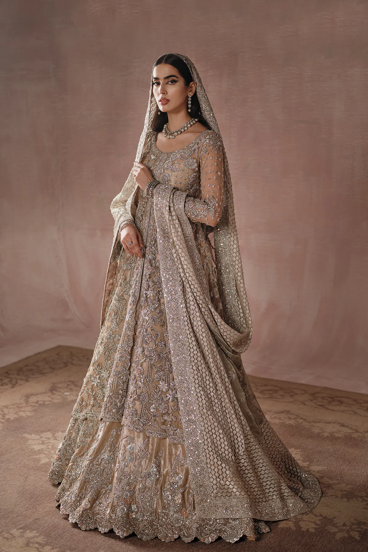 Grand Champagne Gold Reception Bridal Gown (d-01) By Ammara Khan - Image 6