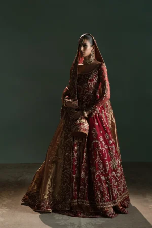 Red And Gold Bridal Peshwas Set (d-05) By Ammara Khan