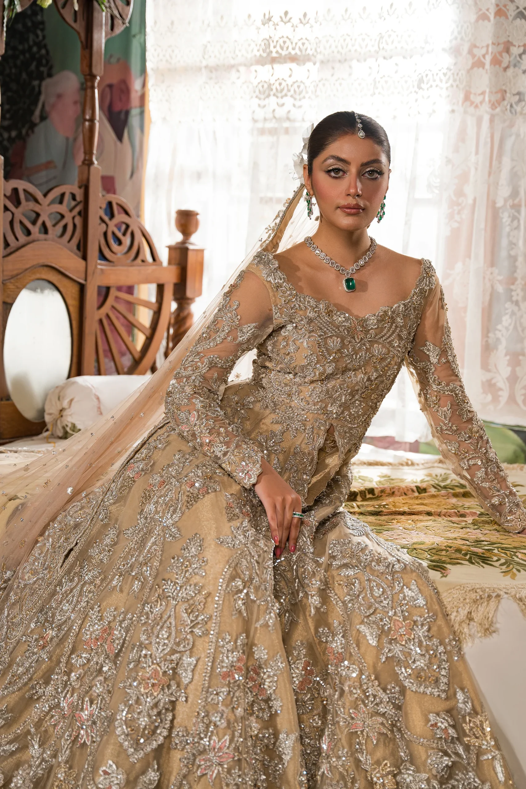 Grand Champagne Bridal Gown (br-01) By Ammara Khan - Image 3