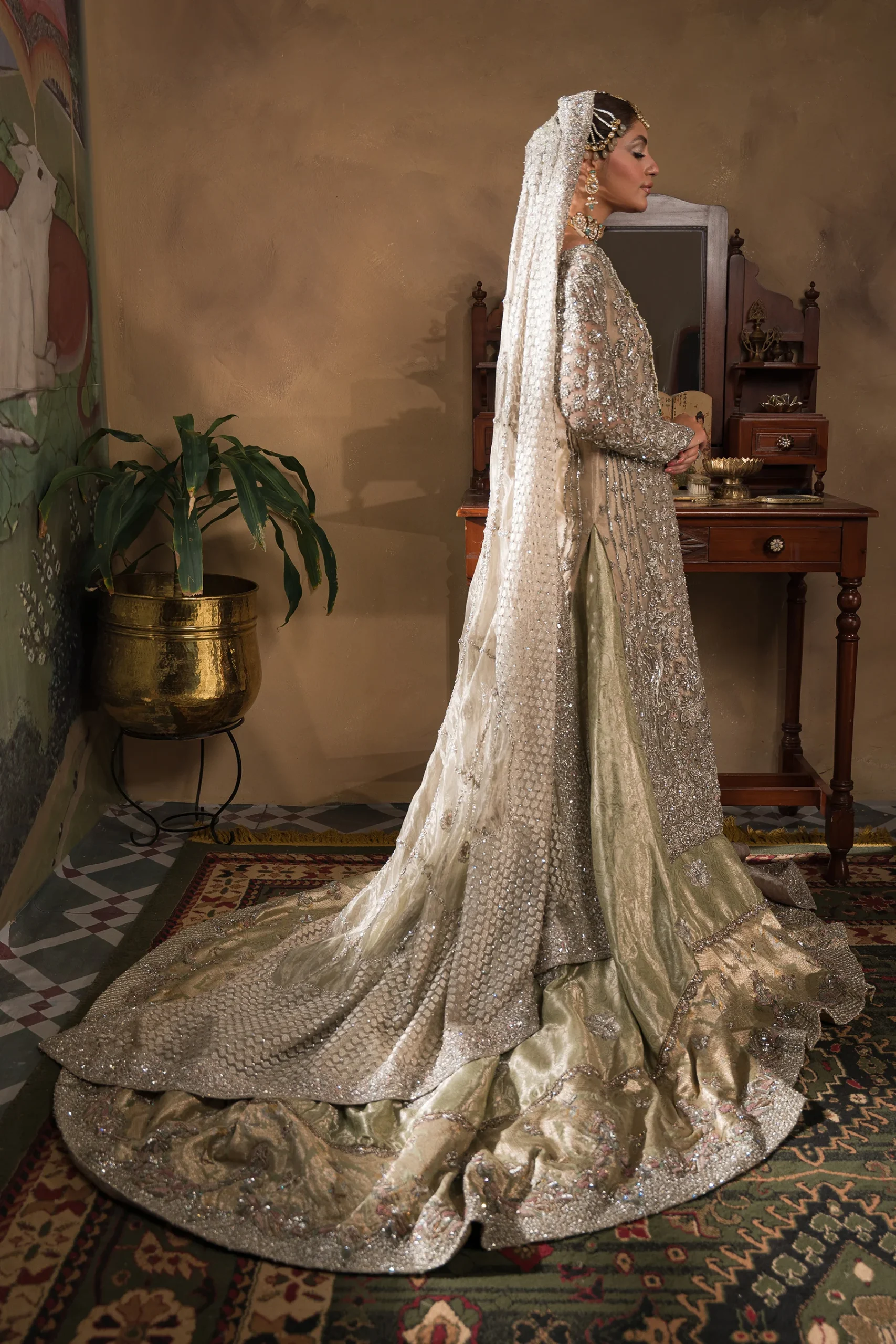 Silvery Champagne And Mint Farshi Lehnga Bridal (br-12) By Ammara Khan - Image 5