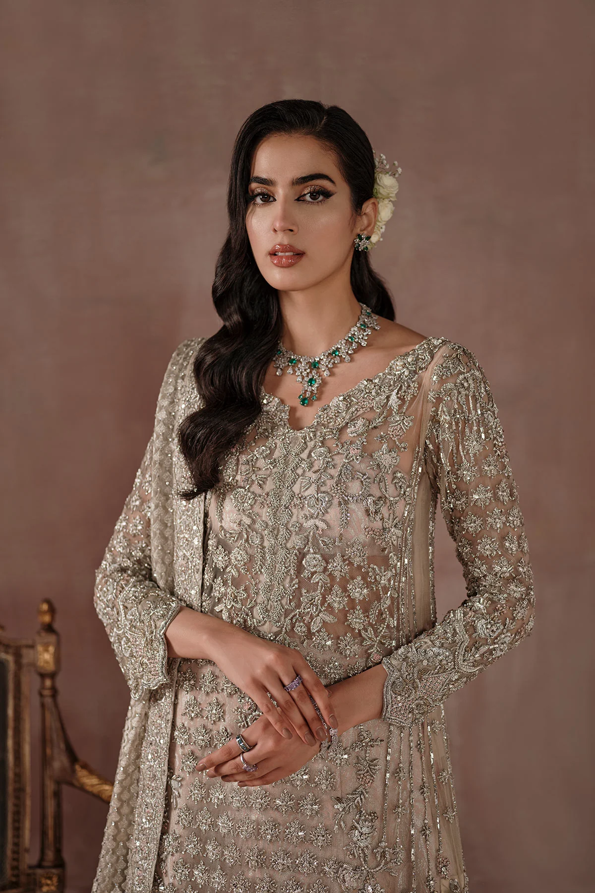 Silvery Ivory Reception Bridal (d-04) By Ammara Khan - Image 4