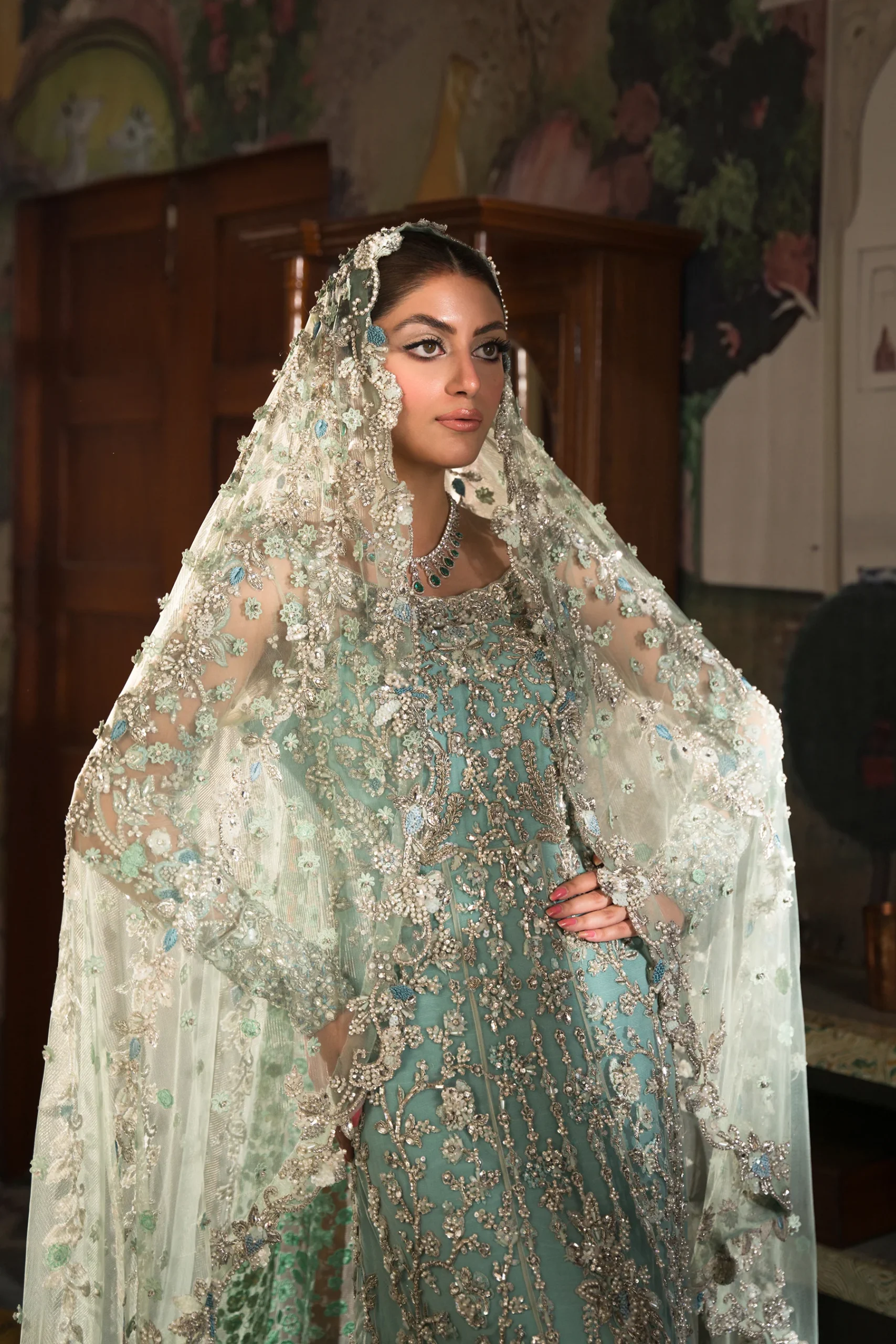 Reception Bridal Gown And Veil (br-11) By Ammara Khan - Image 4