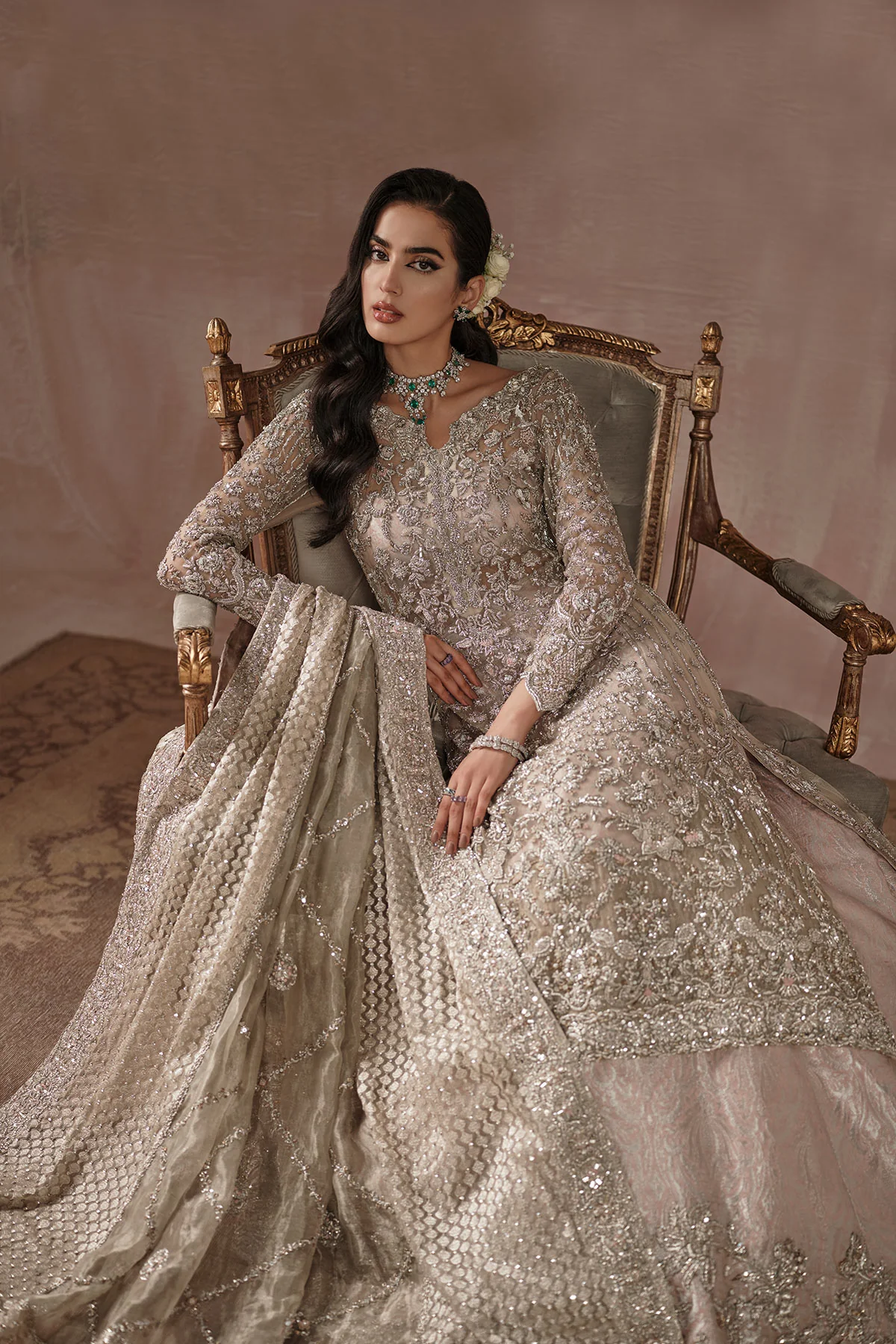 Silvery Ivory Reception Bridal (d-04) By Ammara Khan - Image 3