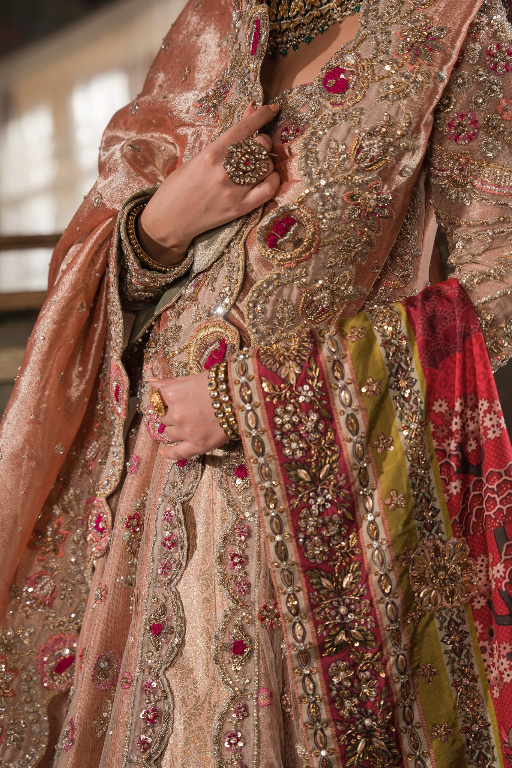 Coral, Peach And Gold Bridal Peshwas And Lehnga Set (br-08) By Ammara Khan - Image 2