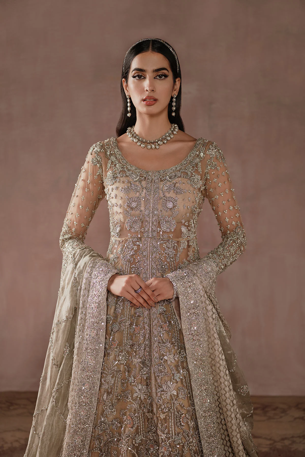 Grand Champagne Gold Reception Bridal Gown (d-01) By Ammara Khan - Image 3