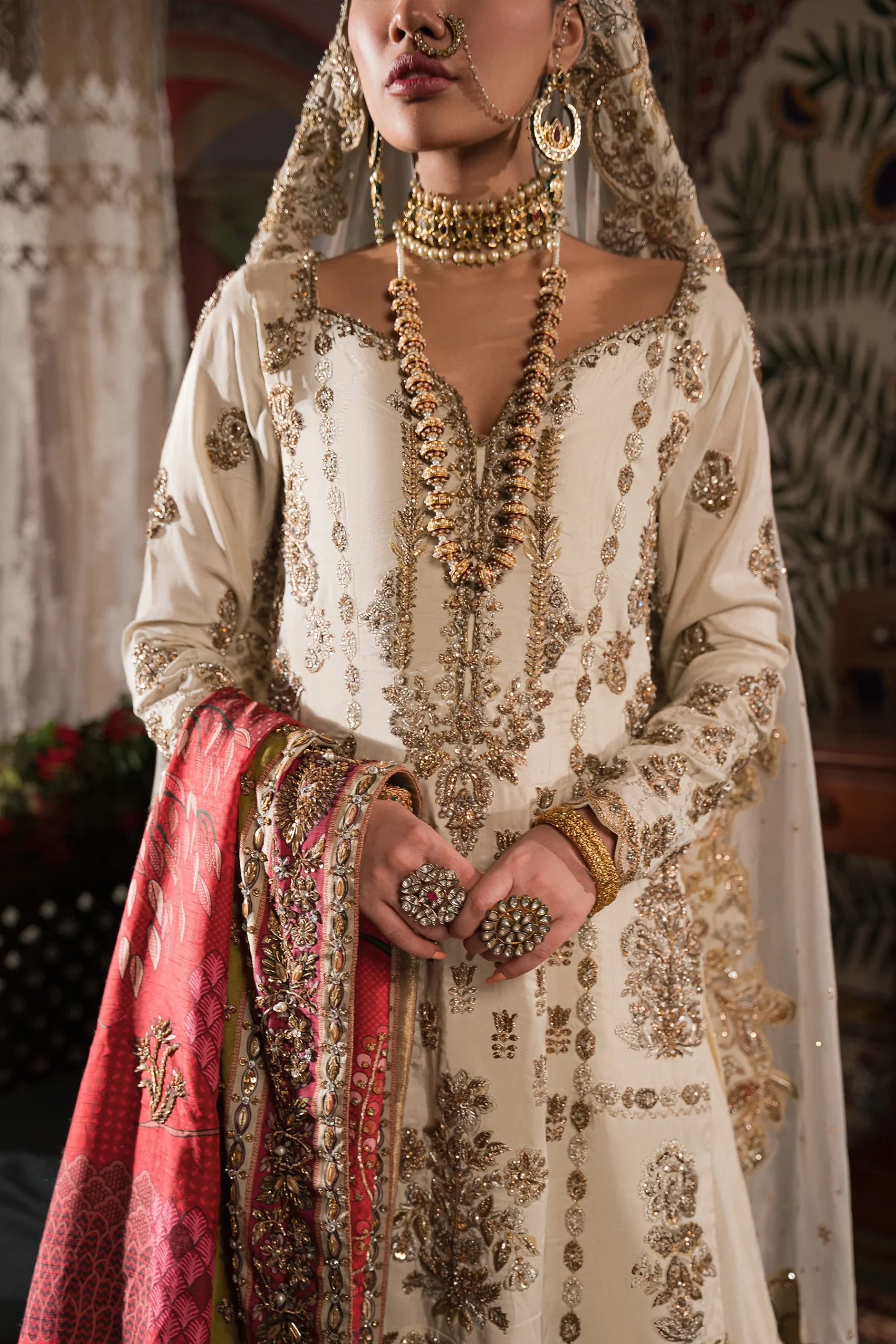 Ivory And Gold Gharara Set - With Light Dupatta (br-04a) By Ammara Khan - Image 3