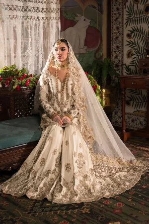Ivory And Gold Gharara Set - With Heavier Dupatta (br-04b) By Ammara Khan