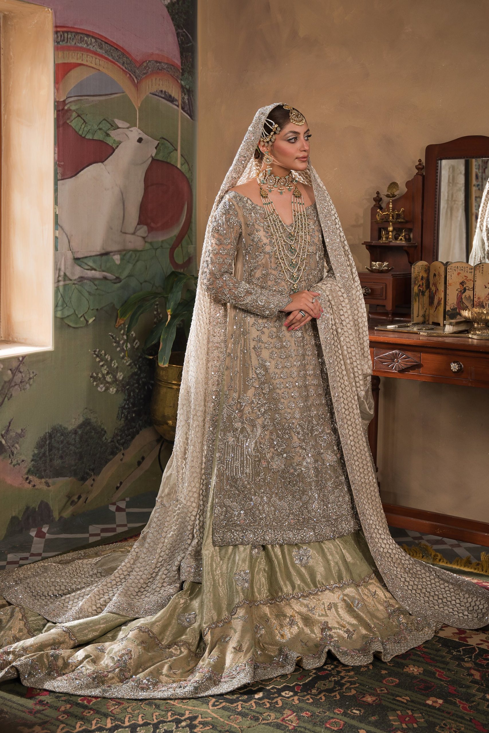 Silvery Champagne And Mint Farshi Lehnga Bridal (br-12) By Ammara Khan - Image 6
