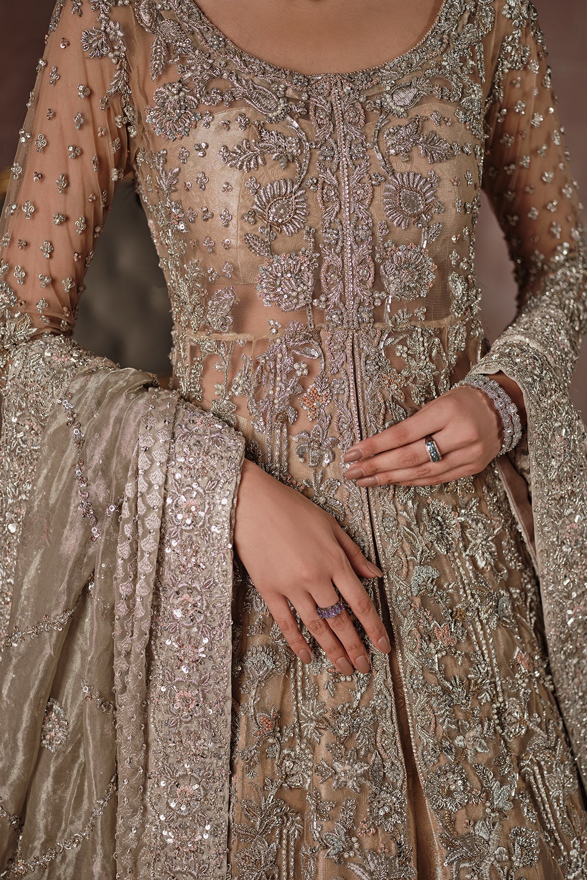 Grand Champagne Gold Reception Bridal Gown (d-01) By Ammara Khan - Image 2