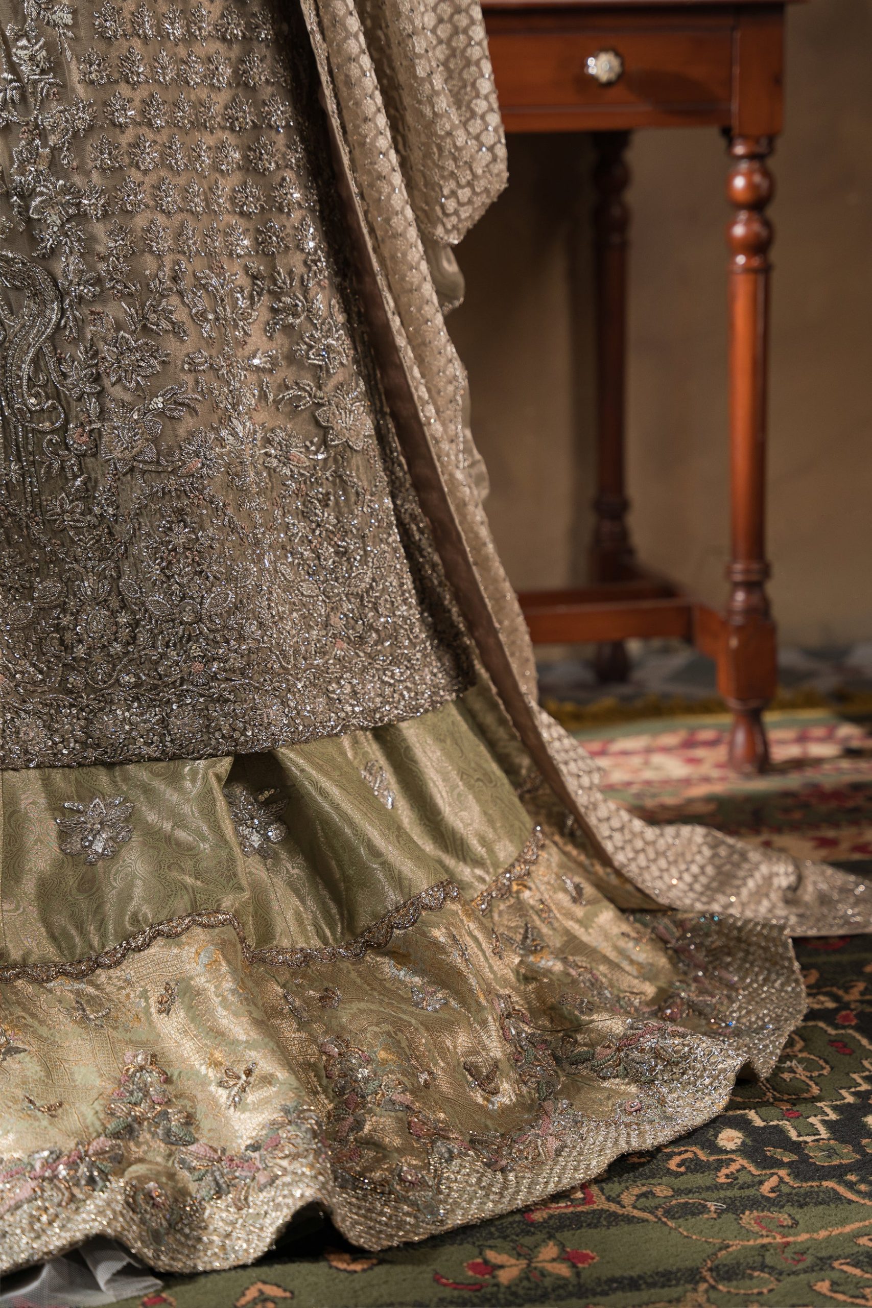 Silvery Champagne And Mint Farshi Lehnga Bridal (br-12) By Ammara Khan - Image 2