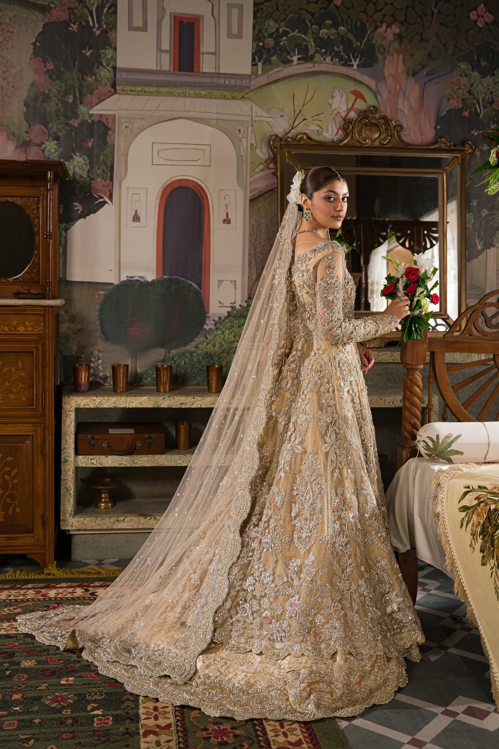 Grand Champagne Bridal Gown (br-01) By Ammara Khan - Image 6