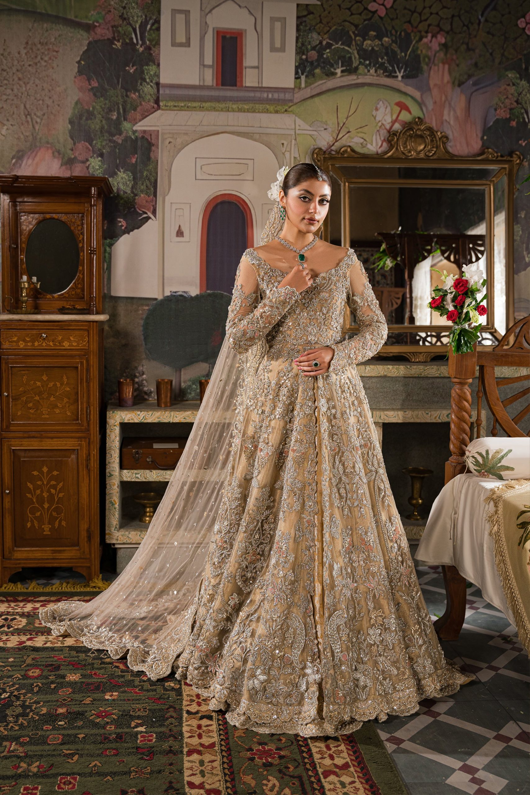 Grand Champagne Bridal Gown (br-01) By Ammara Khan - Image 7