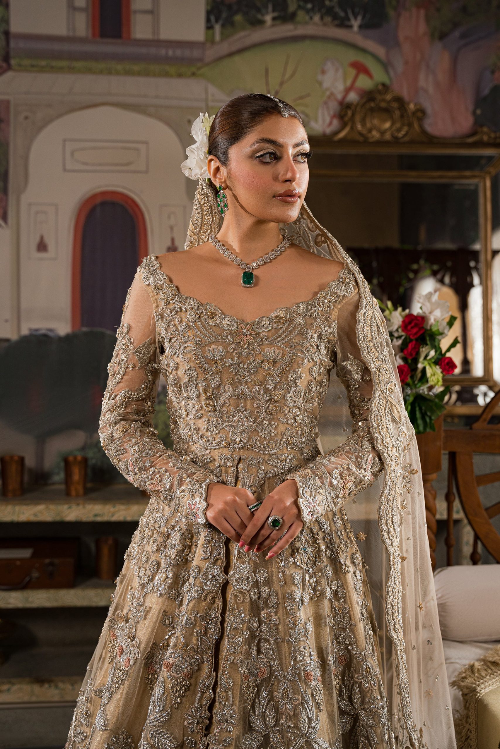 Grand Champagne Bridal Gown (br-01) By Ammara Khan - Image 2