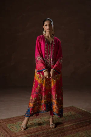 Hot Pink Party Kaftan Set (d-02) By Ammara Khan