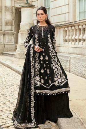 3 Piece Unstitched Embroidered Raw Silk Suit WF 09 03 Black