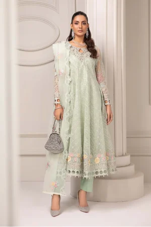 3 Piece Embroidered Organza Suit Sf Ef24 03 Light Green