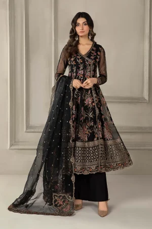3 Piece Embroidered Organza Suit Sf Ef24 19 Black
