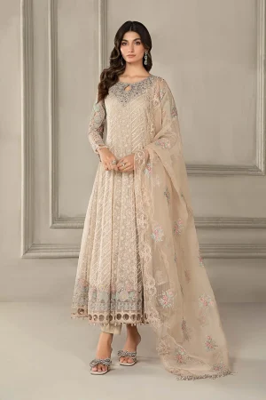 3 Piece Embroidered Organza Suit Sf Ef24 03 Beige