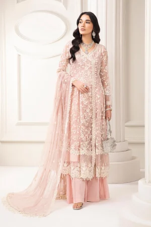 3 Piece Embroidered Organza Suit Sf Ef24 09 Light Pink
