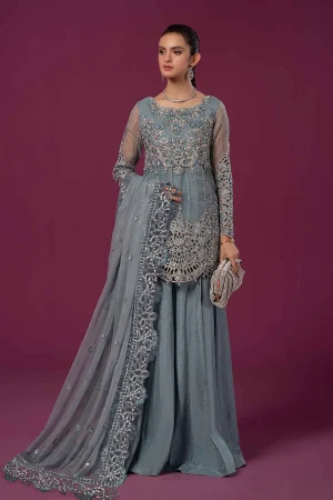 3 Piece Embroidered Organza Suit Sf Ef 24 22 Blue