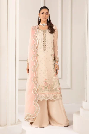 3 Piece Embroidered Organza Suit Sf Ef24 76 Coffee