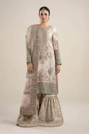 3 Piece Embroidered Bamber Raw Silk Suit SF PF25 06 By Maria B