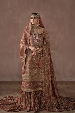 Classic Red And Gold Farshi Gharara Bridal (d-03) By Ammara Khan