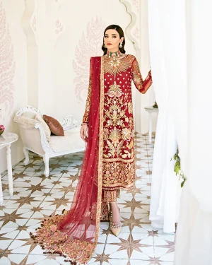 Rouge Embroidered Net 3 Piece Suit Ws 06 By Gulaal