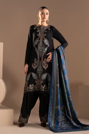 3 Piece Embroidered Twill Linen Suit MPS 2806 B By Maria B