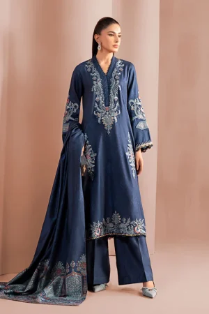 3 Piece Embroidered Jacquard Khaddar Suit DW W25 16 Blue By Maria B