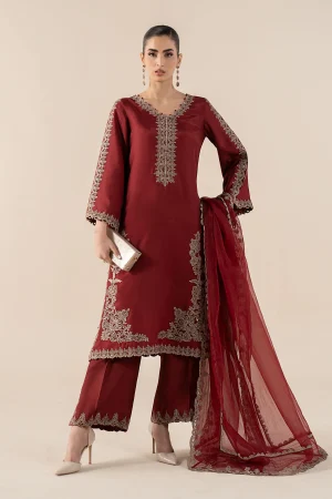3 Piece Embroidered Tassel Silk Suit MBS W25 03 By Maria B