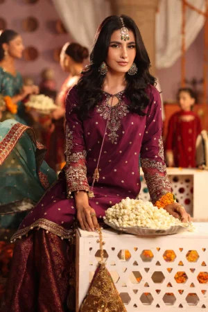 3 Piece Embroidered Raw Silk Suit SF W25 02 By Maria B