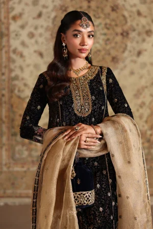 3 Piece Embroidered Velvet Suit SF W25 09 By Maria B
