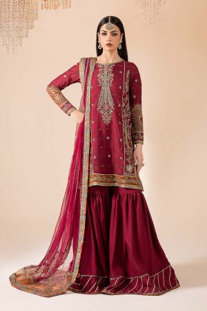 3 Piece Embroidered Raw Silk Suit SF W25 10 By Maria B