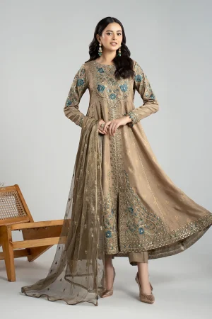3 Piece Embroidered Raw Silk Suit SF W25 94  By Maria B