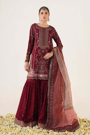 3 Piece Embroidered Raw Silk Suit SF EA24 19R1 By Maria B