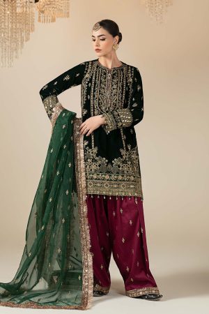 3 Piece Embroidered Velvet Suit SF W25 22 By Maria B